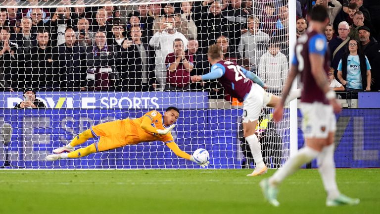Jarrod Bowen's 91st-minute penalty was saved by Pierce Charles